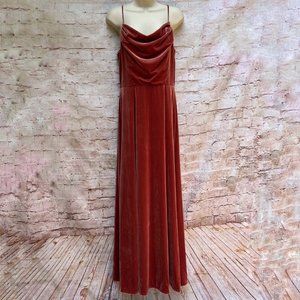 DB Studio David's Bridal Pink Red Draped Spaghetti Strap Maxi Dress Sz 10 Velvet